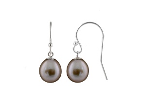 7-7.5mm grey Cultured Freshwater Pearl Rhodium Over Sterling Silver Earrings
