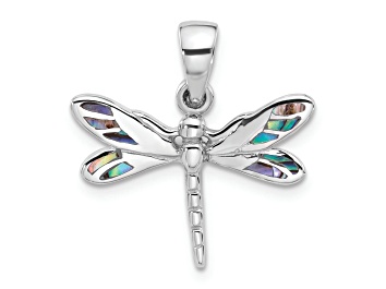 Picture of Rhodium Over Sterling Silver Polished Abalone Dragonfly Pendant