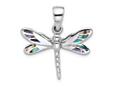 Rhodium Over Sterling Silver Polished Abalone Dragonfly Pendant