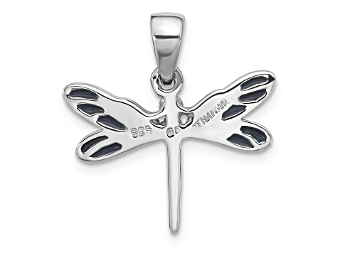 Rhodium Over Sterling Silver Polished Abalone Dragonfly Pendant