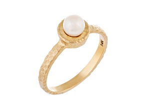 5-5.5mm White Cultured Freshwater Pearl 14K Yellow Gold Ring