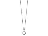 Rhodium Over Sterling Silver 7-8mm White Button Freshwater Cultured Pearl Cubic Zirconia Necklace