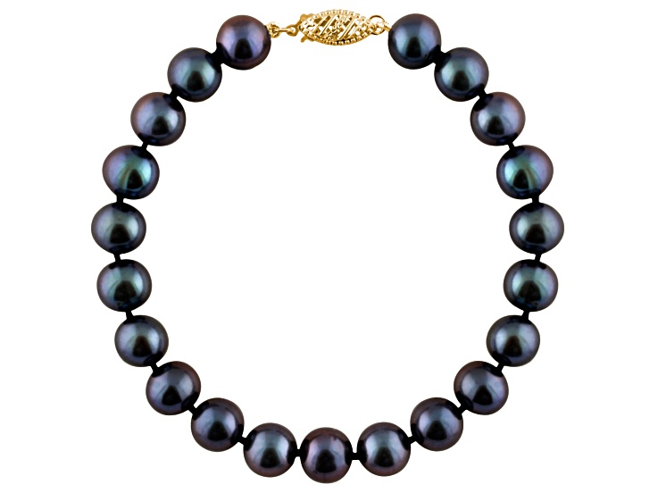 14k Yellow Gold 5-6mm Black Freshwater Pearl Bracelet