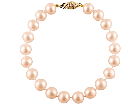 14k Yellow Gold 5-6mm Pink Freshwater Pearl Bracelet