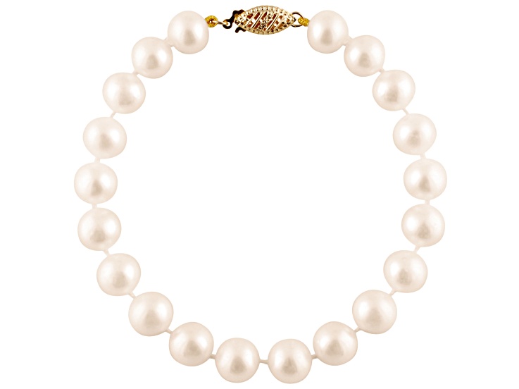14k Yellow Gold 5-6mm White Freshwater Pearl Bracelet