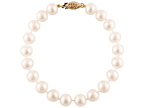 14k Yellow Gold 5-6mm White Freshwater Pearl Bracelet