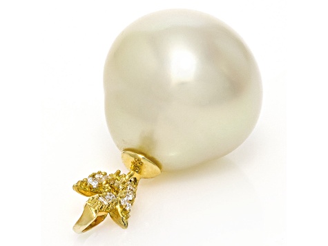 Golden South Sea Cultured Pearl and Diamonds 14K Yellow Gold Pendant