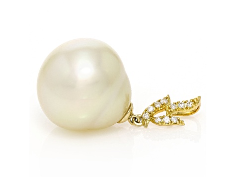 Golden South Sea Cultured Pearl and Diamonds 14K Yellow Gold Pendant