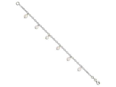 Sterling Silver White Semi-round Freshwater Cultured Pearl Bracelet