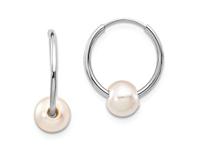 Rhodium Over 14K White Gold 5-6mm White Freshwater Cultured Pearl Endless Hoop Earrings