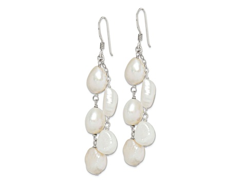 Sterling Silver Polished Freshwater Cultured Pearl 2-Strand Dangle Earrings