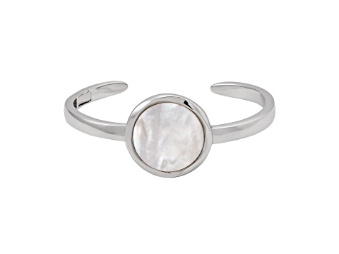 20mm Round White Mother-Of-Pearl Sterling Silver Cuff Bracelet