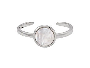 20mm Round White Mother-Of-Pearl Sterling Silver Cuff Bracelet