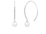 7-8mm white cultured freshwater pearl rhodium over sterling silver earrings
