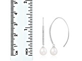 7-8mm white cultured freshwater pearl rhodium over sterling silver earrings