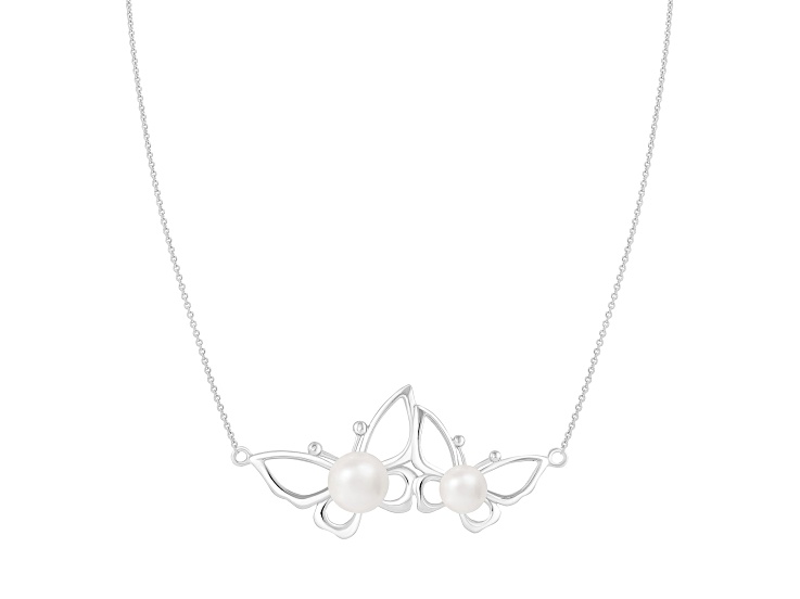 4.5-6mm Button White Cultured Freshwater Pearl Rhodium Over Sterling Silver Strand Necklace