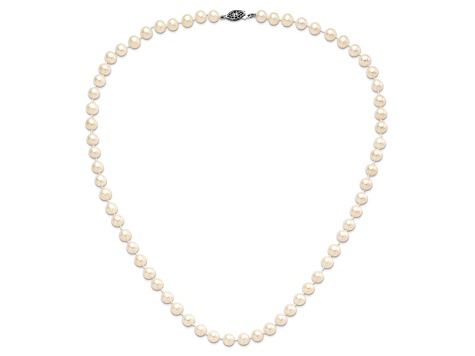 Rhodium Over Sterling Silver 7-8mm White Freshwater Cultured Pearl Necklace