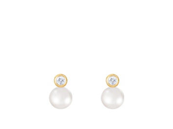 Picture of White Cultured Freshwater Pearl 14k Yellow Gold Earrings 7-7.5mm