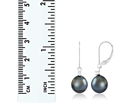 14k white gold leverback earrings with .10CT DTW and 8-9mm Tahitian pearls