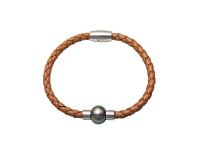 11-11.5mm Tahitian Pearl Tan Leather Bracelet