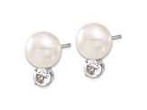 Sterling Silver 10-11mm Freshwater Cultured Button Pearl with White Topaz Earrings