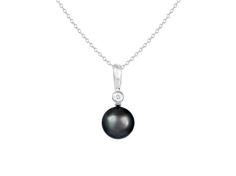 Cultured Tahitian Pearl 10mm Diamond Pendant in 14k White Gold