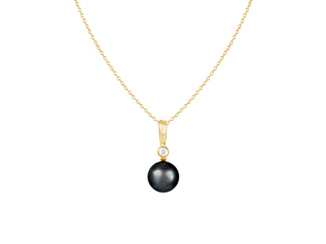 Cultured Tahitian Pearl 10mm Diamond Pendant in 14k Yellow Gold