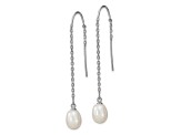 Rhodium Over Sterling Silver  7-8mm Freshwater Cultured Pearl Threader Earrings