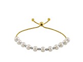 White Freshwater Pearl and Metal Bead 14K Yellow Gold Over Sterling Silver Bolo Bracelet