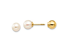 14K Yellow Gold Reversible Freshwater Cultured Pearl and Bead Earrings