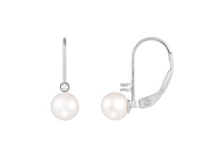 14k White Gold Leverback Earring with 6mm Freshwater Pearl and .06CT DTW