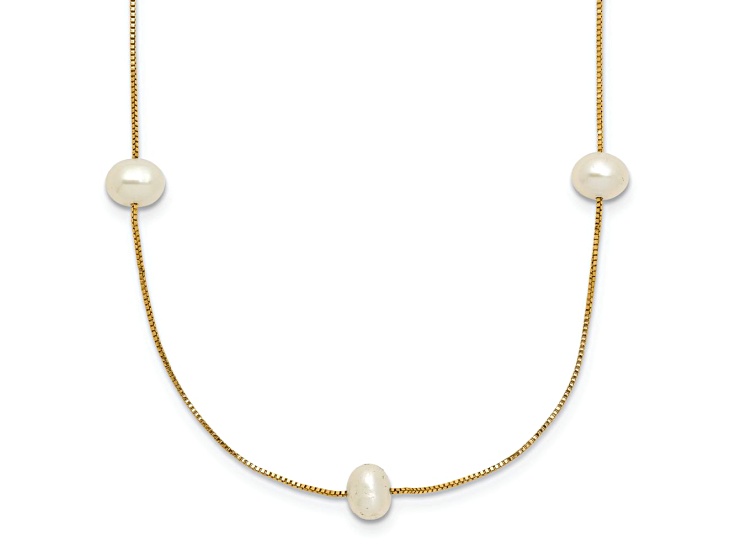 10k Yellow Gold 5-6mm Round White Freshwater Cultured Pearl 9-Station 18 Inch Necklace