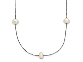 Rhodium Over 10k White Gold 5-6mm Round White Freshwater Cultured Pearl 9-Station 18 Inch Necklace