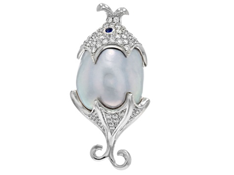 White South Sea Cultured Pearl With Diamonds and Sapphire 18k White Gold Pendant - 11TTQA - Vimarsana News