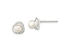 Rhodium Over Sterling Silver Polished Freshwater Cultured Pearl Post Earrings