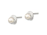 Rhodium Over Sterling Silver Polished Freshwater Cultured Pearl Post Earrings