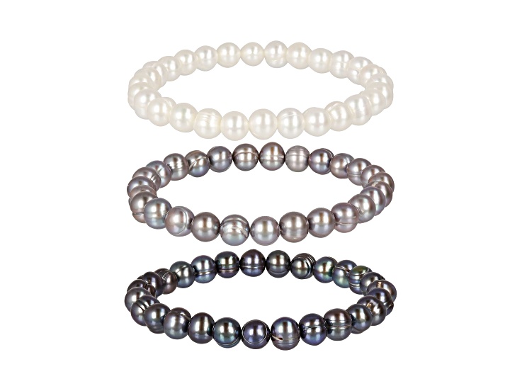 Cultured Freshwater Pearl Set of 3 Stretch Pearl