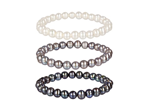 Cultured Freshwater Pearl Set of 3 Stretch Pearl