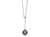 Rhodium Over Sterling Silver 9-10mm Baroque Tahitian Saltwater Cultured Pearl Necklace