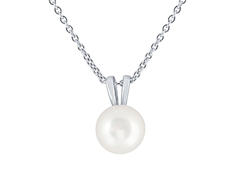 10-11mm Button White Freshwater Pearl Sterling Silver Solitaire Pendant with Chain