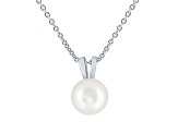 10-11mm Button White Freshwater Pearl Sterling Silver Solitaire Pendant with Chain