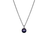 10-11mm Button Black Freshwater Pearl Solitaire Stainless Steel Pendant with Chain