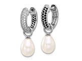 Rhodium Over Sterling Silver 7-8mm FWC Pearl/Cubic Zirconia Interchangeable Earrings Set