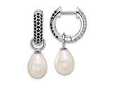 Rhodium Over Sterling Silver 7-8mm FWC Pearl/Cubic Zirconia Interchangeable Earrings Set