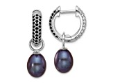 Rhodium Over Sterling Silver 7-8mm FWC Pearl/Cubic Zirconia Interchangeable Earrings Set