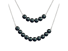 6-6.5mm Off Round Black Cultured Freshwater Pearl Rhodium Over Sterling Silver Necklace 2 rows