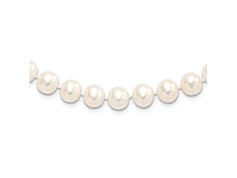 Rhodium Over Sterling Silver 8-9mm White Freshwater Cultured Pearl Necklace