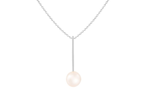 14k White Gold 8mm Cultured Freshwater pearl Pendant, 18" Chain Included