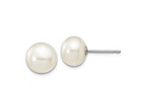 Rhodium Over 10k White Gold 7-8mm White Button Freshwater Cultured Pearl Stud Earrings