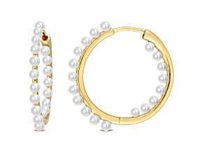 2-2.5mm Freshwater Cultured Pearl Inside Outside Hoop Earrings in 14K Yellow Gold